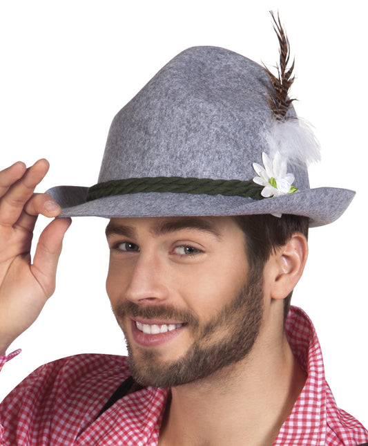 Oktoberfest Sombrero Tiroler Pluma Gris