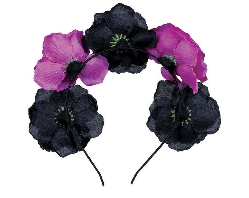 Diadema Halloween Flores Negro Morado