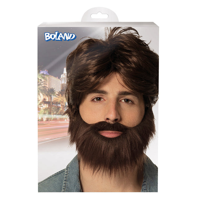Peluca Pelo Corto y Barba Marrón