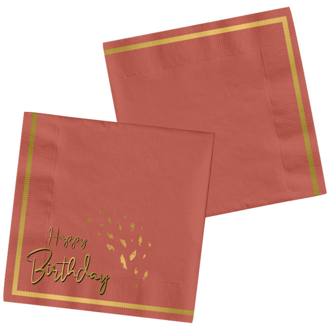 Servilletas Feliz Cumpleaños Rojo Oro 33cm 20pcs
