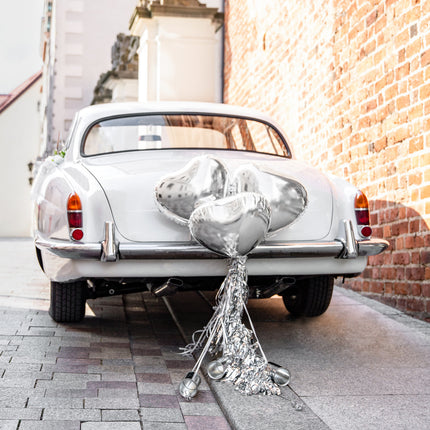 Set Decoración Coche Corazones de Boda Plata