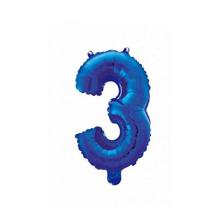 Globo Foil Figura 3 Azul 41cm con Pajita