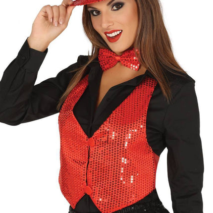 Chaleco Glitter Rojo Mujer