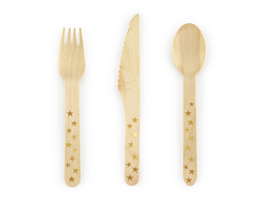 Cubiertos de Madera Oro 16cm 18 piezas