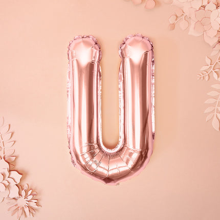 Globo Letra U Oro Rosa Vacío 35cm