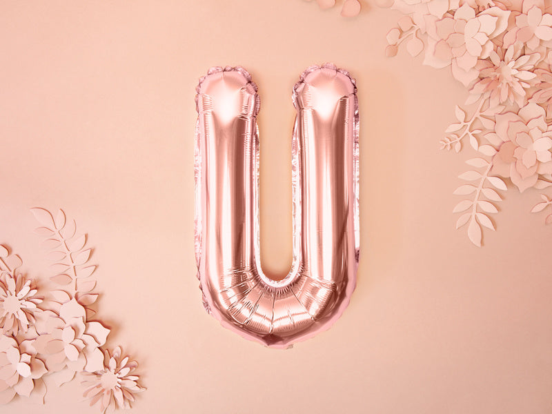 Globo Letra U Oro Rosa Vacío 35cm