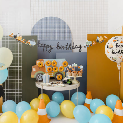 Feliz Cumpleaños Letra Guirnalda Vehículos de Construcción 2m
