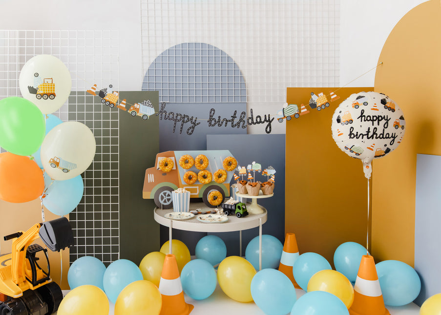 Feliz Cumpleaños Letra Guirnalda Vehículos de Construcción 2m