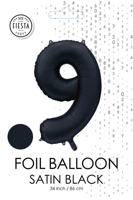 Globo Número Negro 9 Años Brillo 86cm