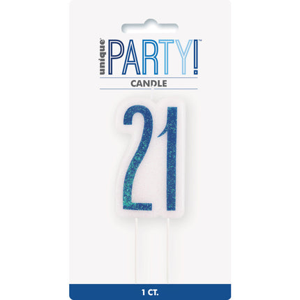 Vela 21 Años Purpurina Azul 8,5cm