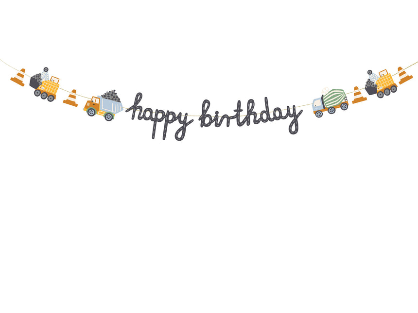 Feliz Cumpleaños Letra Guirnalda Vehículos de Construcción 2m