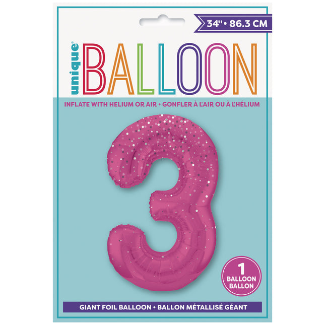 Globo Figura 3 Años Lunares Rosa 86cm