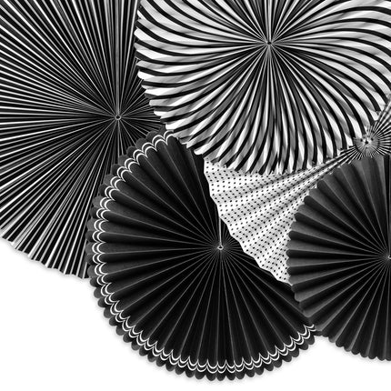 Abanicos de Papel Negro Blanco Set 25-40cm 5 piezas