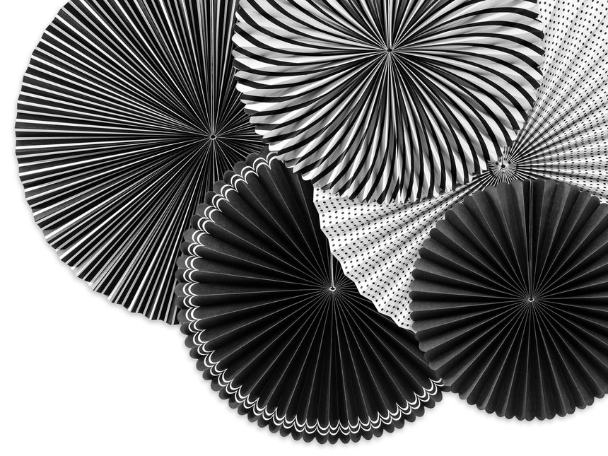 Abanicos de Papel Negro Blanco Set 25-40cm 5 piezas