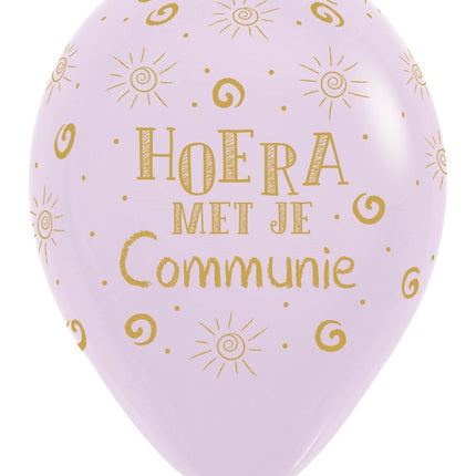 Globos Hurra Con Tu Comunión Pastel Mate Lila 30cm 25pcs