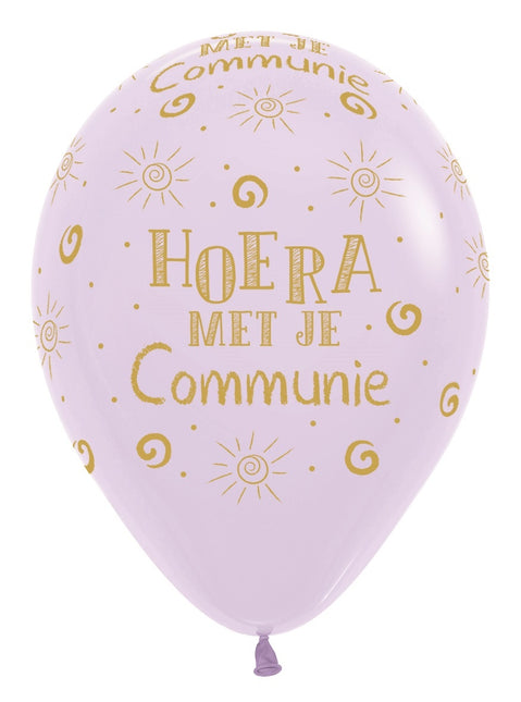 Globos Hurra Con Tu Comunión Pastel Mate Lila 30cm 25pcs