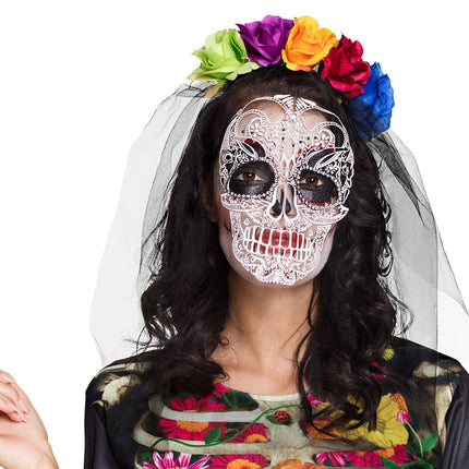 Diadema Día de los Muertos Velo Floral