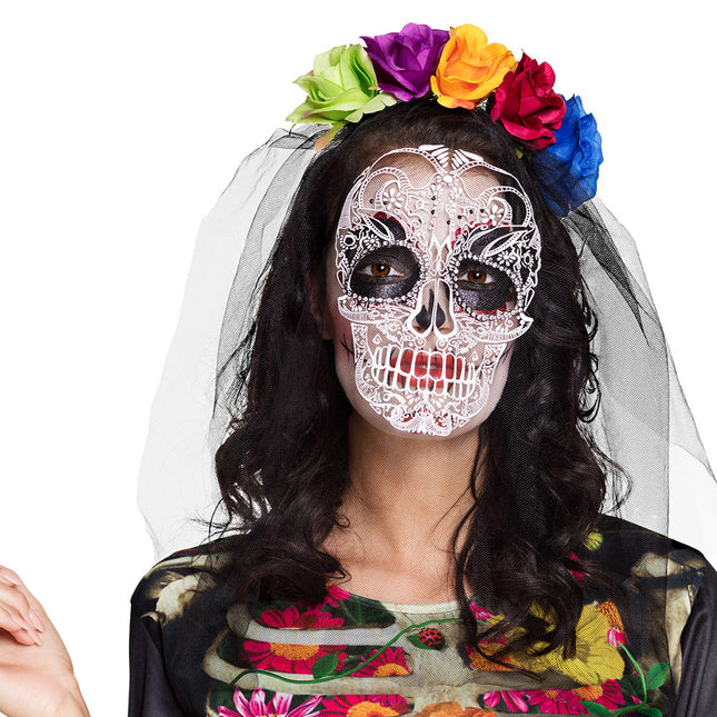 Diadema Día de los Muertos Velo Floral