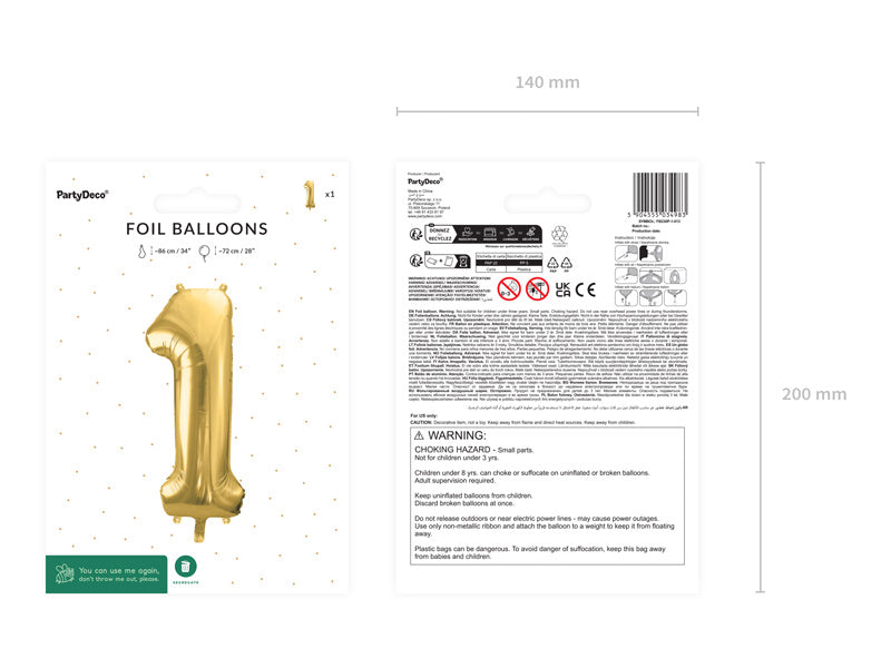 Globo Figura 1 Año Oro Vacío 72cm