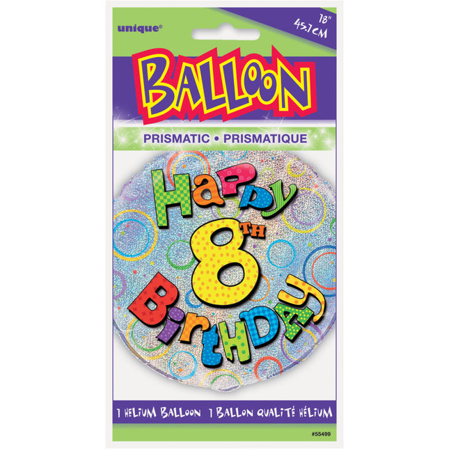 Globo de Helio 8 Años Purpurina 45cm vacío