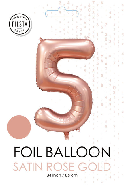 Globo Figura Oro Rosa 5 Años Brillo 86cm