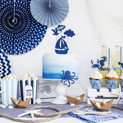 Abanicos de Papel Azul Oscuro Set 23-40cm 3 piezas