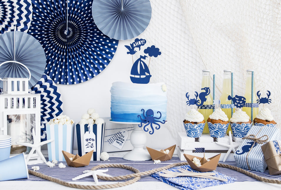 Abanicos de Papel Azul Oscuro Set 23-40cm 3 piezas
