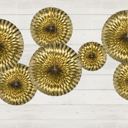 Abanicos de Papel Set Oro 23-40cm 3 piezas