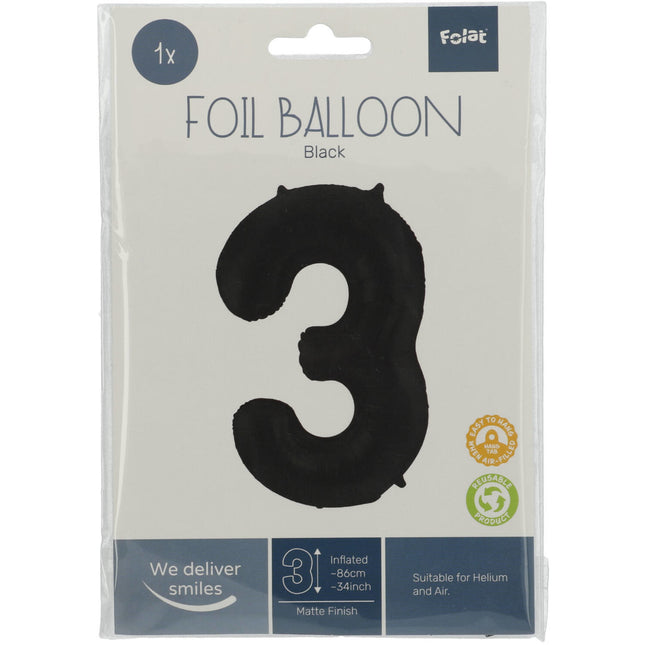 Globo Figura 3 Negro Mate XL 86cm vacío
