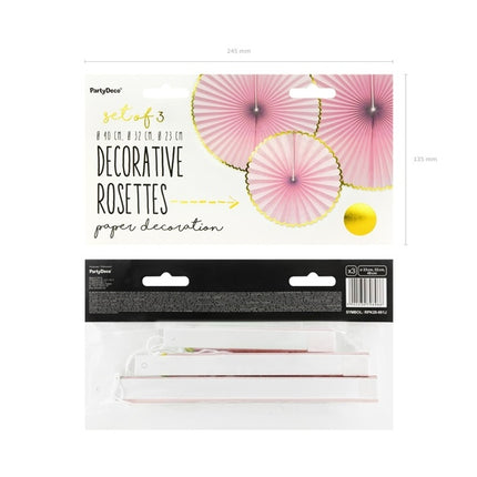 Abanicos de Papel Rosa Claro Dorado Set 23-40cm 3 piezas