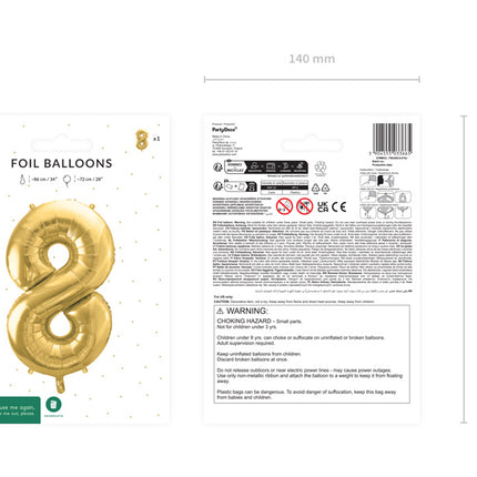 Globo Figura 8 Años Oro Vacío 72cm
