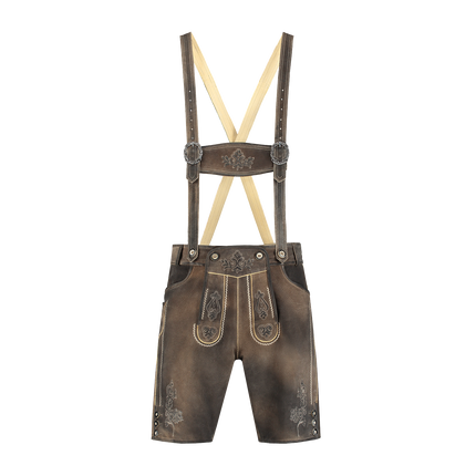 Lederhose Marrón Hombre Corto Con Botones En La Pierna
