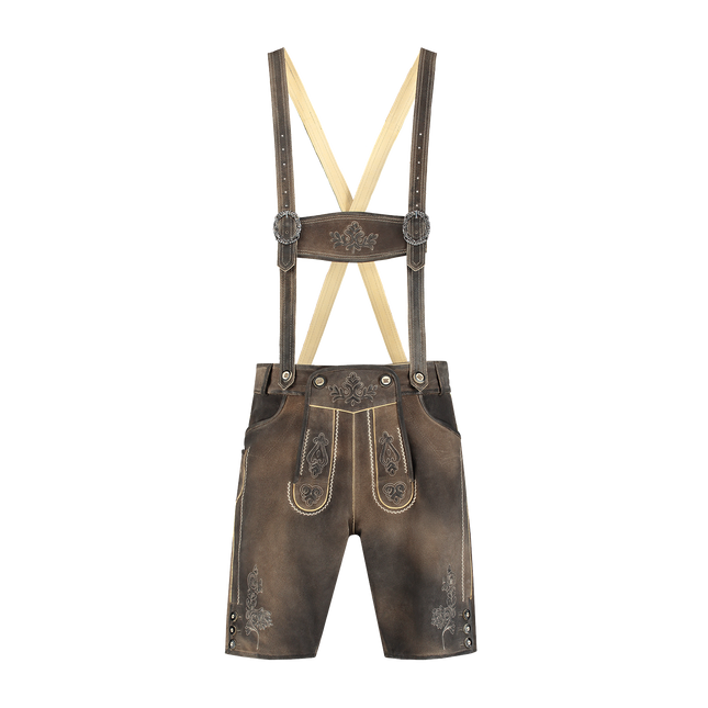 Lederhose Marrón Hombre Corto Con Botones En La Pierna