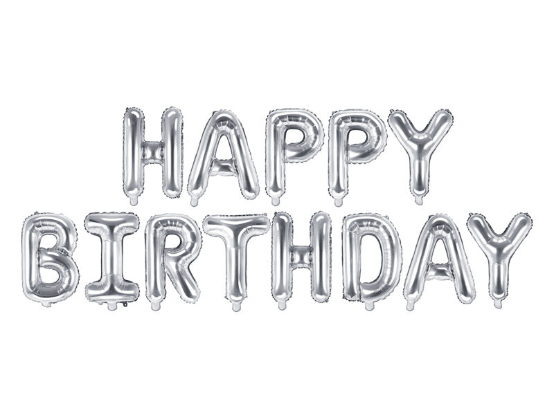 Set Globos Letra Feliz Cumpleaños Plata Vacíos 3.4m