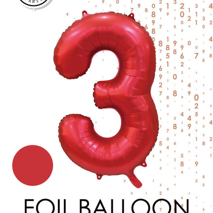 Globo Número Rojo 3 Años Brillo 86cm