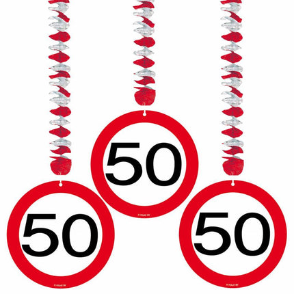 Decoración Colgante 50 Años Señal de Tráfico 75cm 3pcs