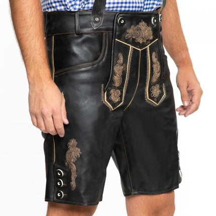 Lederhose Corto de Piel Negro y Cinturón