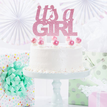 Adorno para tarta de nacimiento rosa Es una niña