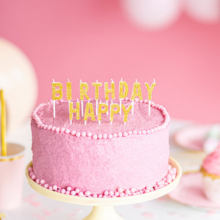 Velas Feliz Cumpleaños Oro 2,5cm 13pcs