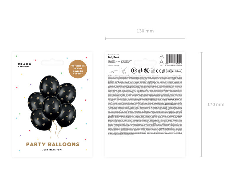 Globo Negro Estrellas Doradas 30cm 6pcs