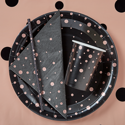 Pajitas Papel Lunares Rosa Negro 20cm 8pcs