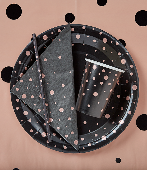 Pajitas Papel Lunares Rosa Negro 20cm 8pcs