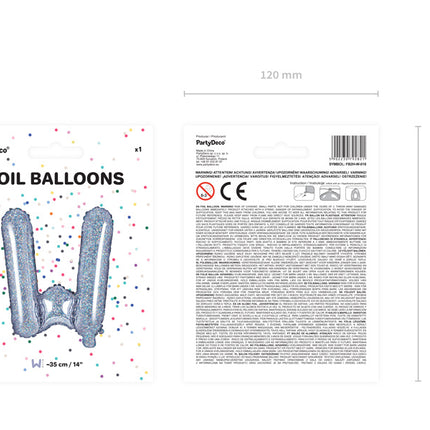 Globo Letra W Holográfico Vacío 35cm