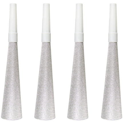 Cuernos de fiesta Plata 19cm 4pcs