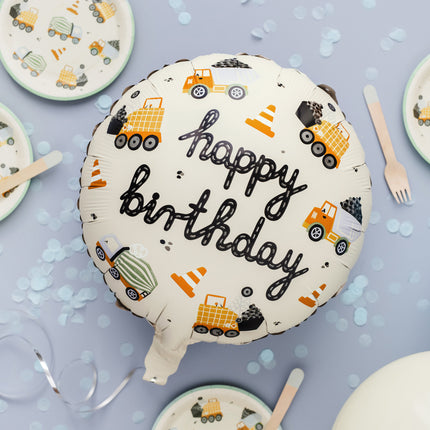 Feliz Cumpleaños Globo de Helio Vehículos de Construcción Vacío 45cm