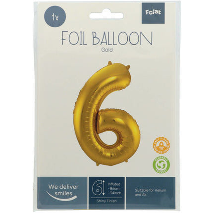 Globo Foil Figura 6 Oro Metalizado XL 86cm vacío