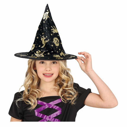 Sombrero de Bruja Oro Negro Niño