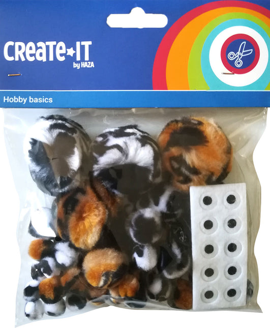 Pompones Animales Mezcla + Ojos 75pcs