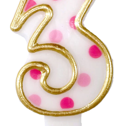 Vela 3 Años Lunares Rosas 8,5cm