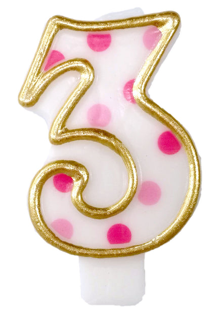 Vela 3 Años Lunares Rosas 8,5cm
